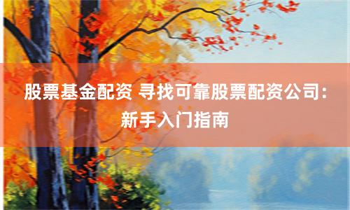 股票基金配资 寻找可靠股票配资公司：新手入门指南